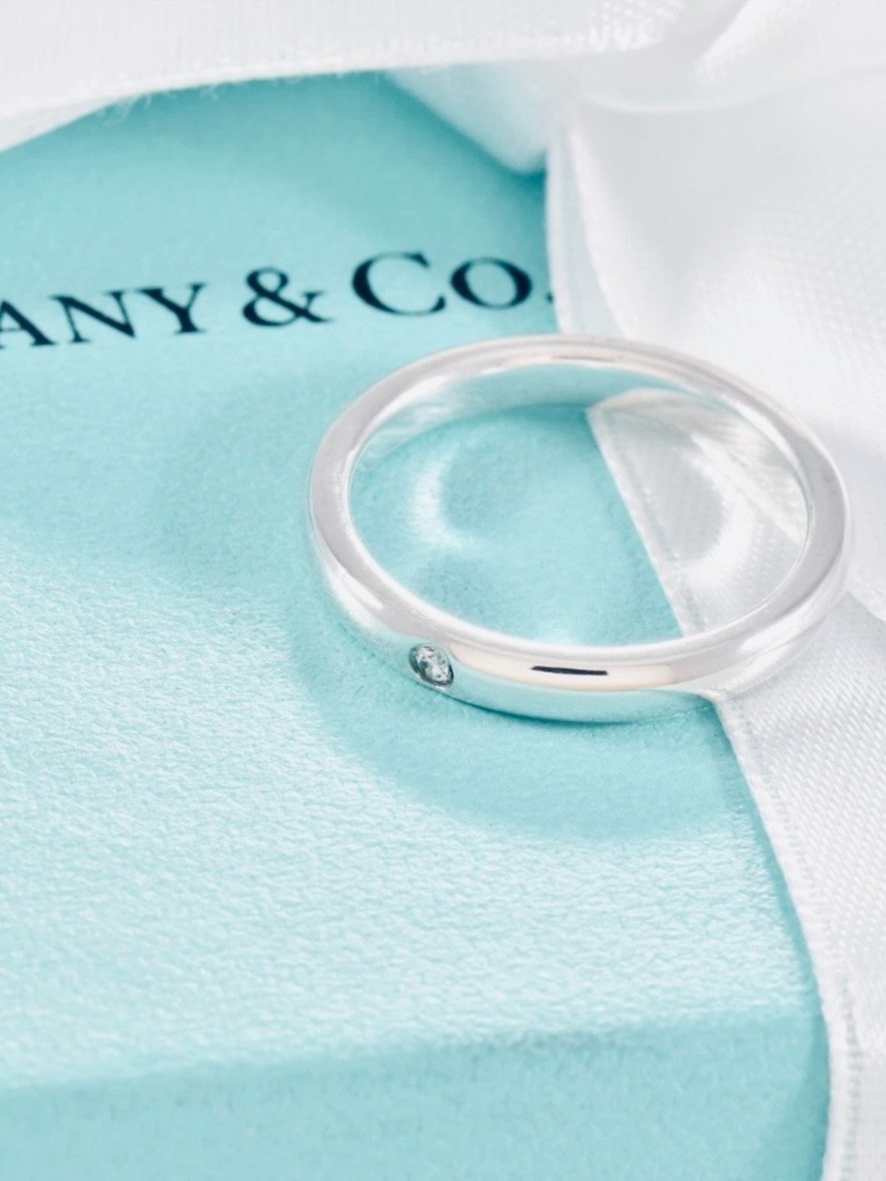 Authenticated Tiffany & Co Elsa Peretti Diamond Band Ring Sterling Silver Sz 6.5 - Picture 3 of 6